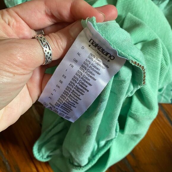 Naketano Bird Stripe Green Short Sleeve Shirt, Italian Blouse, Size Small - Picture 9 of 11